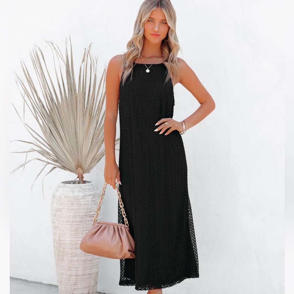 NWOT Vici+Current Terra Esplanade Crochet Midi Dress - Black Sz Small 🖤